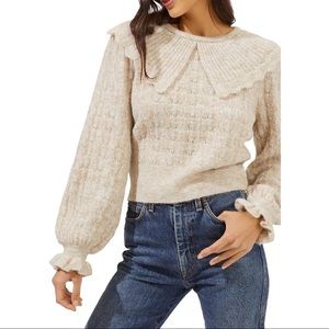 Astr The Label Safford Wool Blend Pointelle Crewneck Pullover Sweater